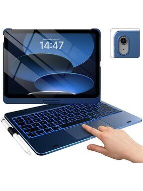 360° Rotating iPad Case with Keyboard for 11th/10th Gen - Touch Screen